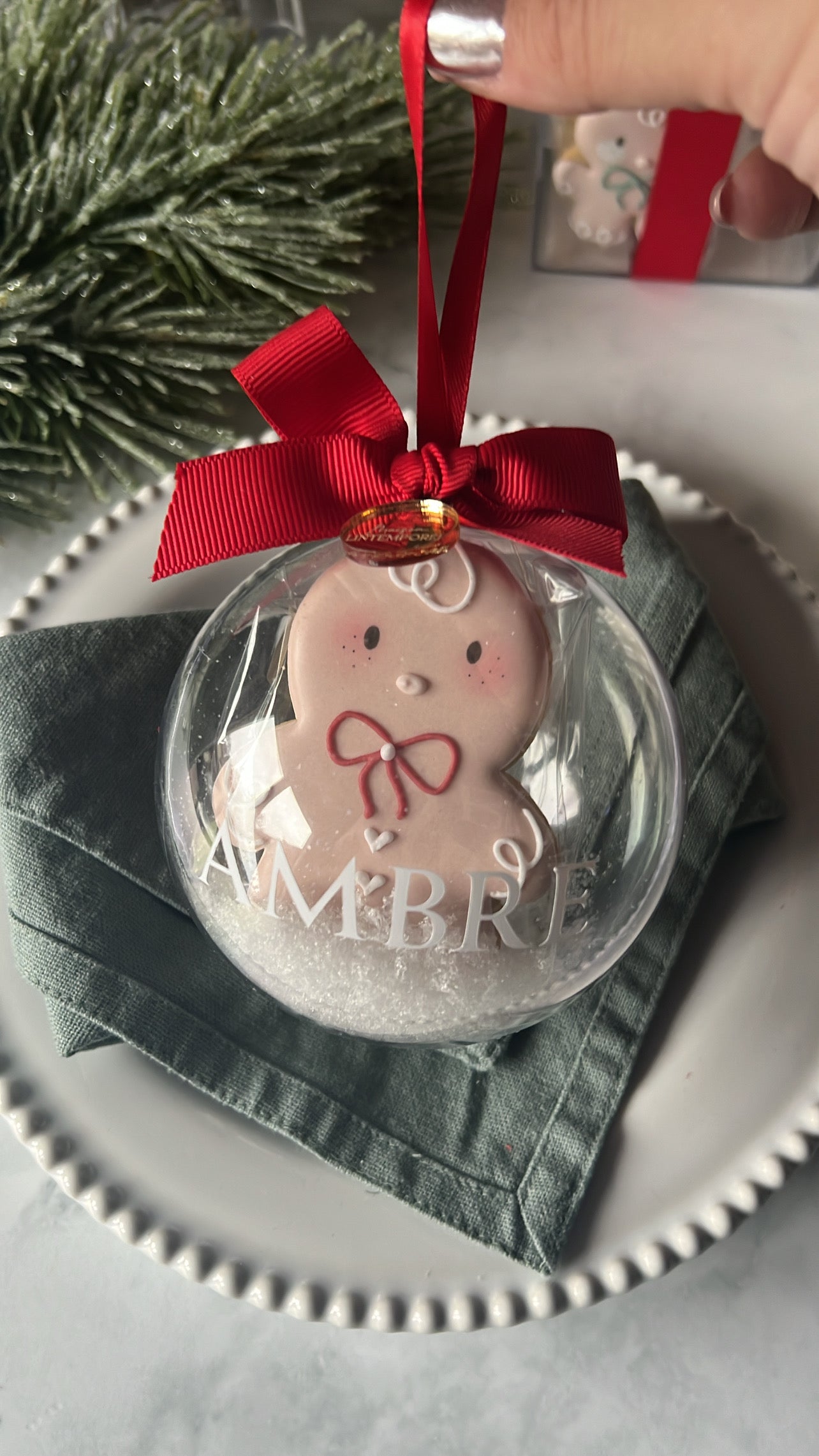 Cadeau remerciement fin d'année: Boule de Noël "Ange Céleste" et "Bonhomme pain d'épices"